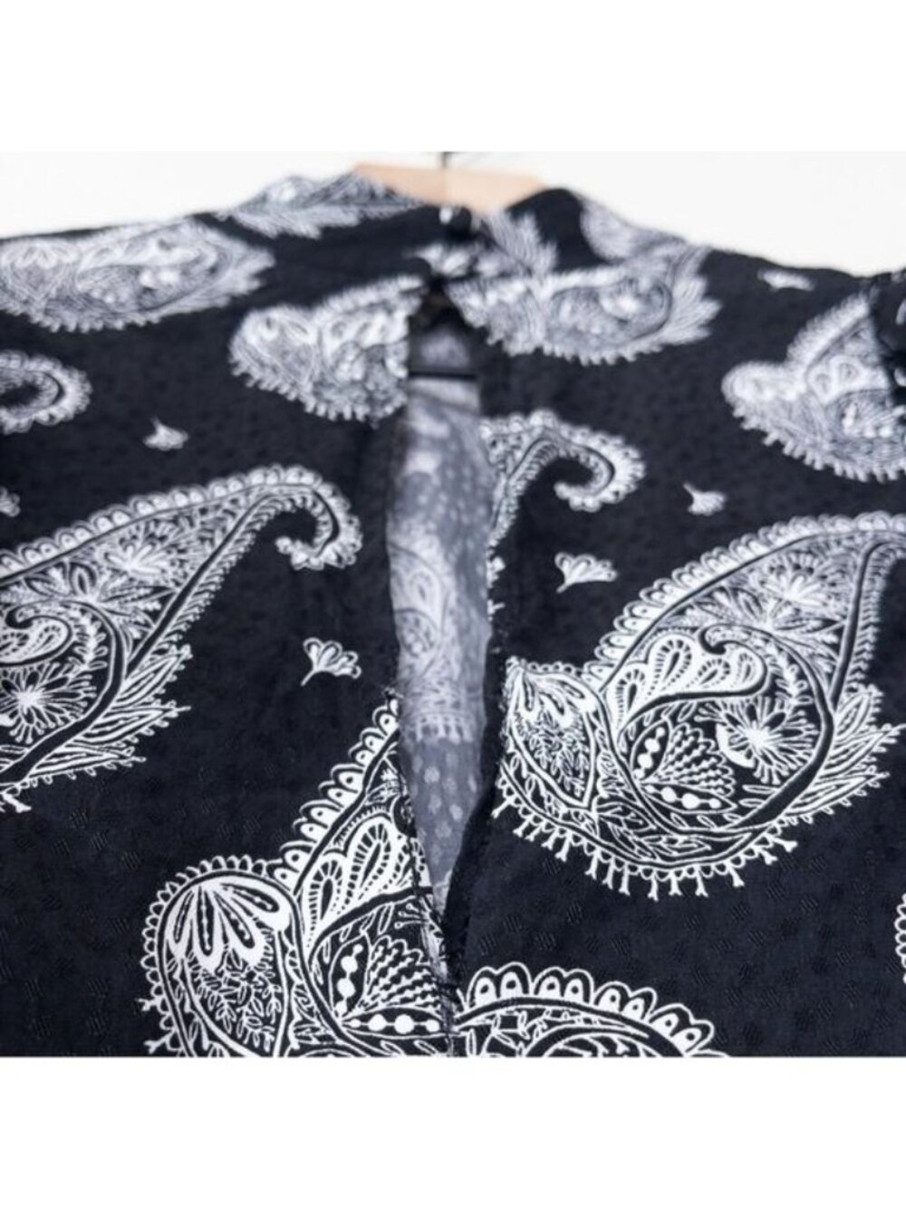 Ted Baker Tiasey Paisley Ruffle Blouse Top 0 Black High Neck Waterfall Frill - Picture 10 of 13